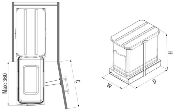 Poubelle coulissante en plastique avec rail télescopique 24LT – Image 4